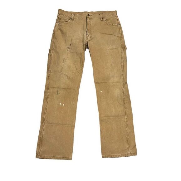 Vintage Dickies men’s Carpenter Pants Beige Canvas 36x34 Double Knee Utility - Picture 1 of 6